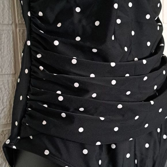 Relleciga Tummy Control Ruched Swimwear Polkadot Black Large - Picture 8 of 12